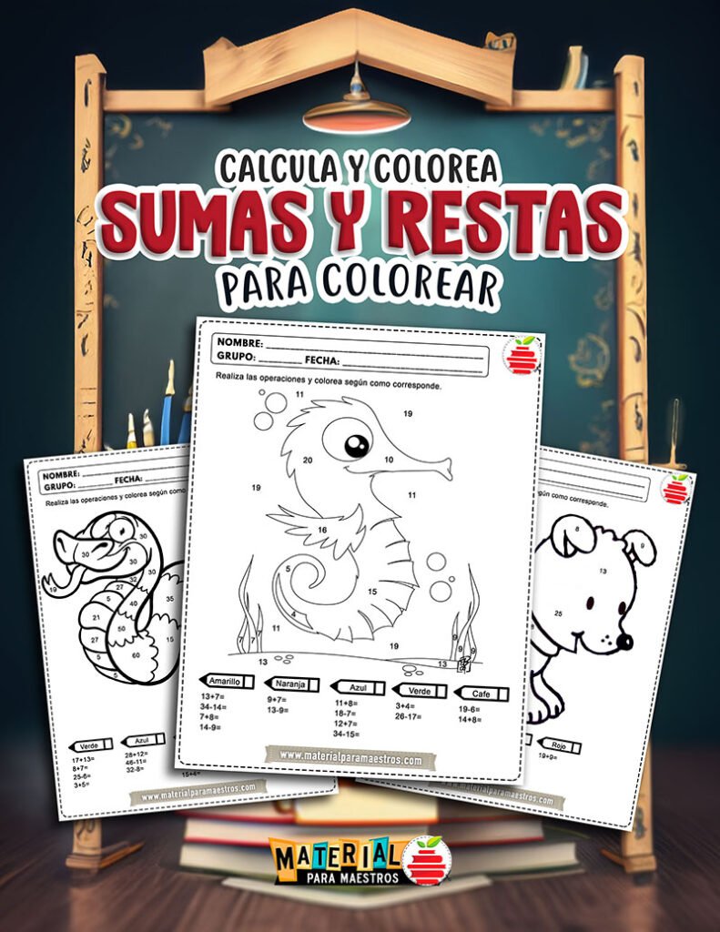 Calcula y colorea de sumas y restas fáciles - Material para Maestros