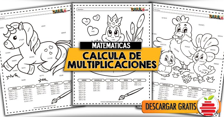 Calcula y colorea de multiplicaciones - Material para Maestros