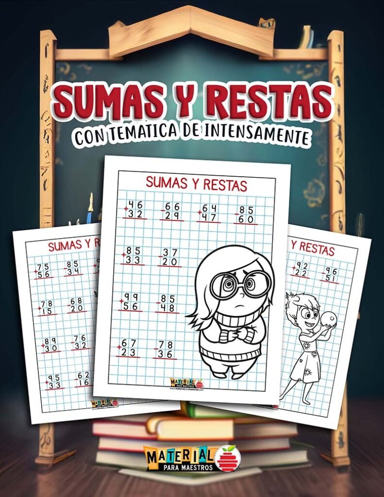 Hojas de sumas y restas con temática de Intensamente - Material para ...
