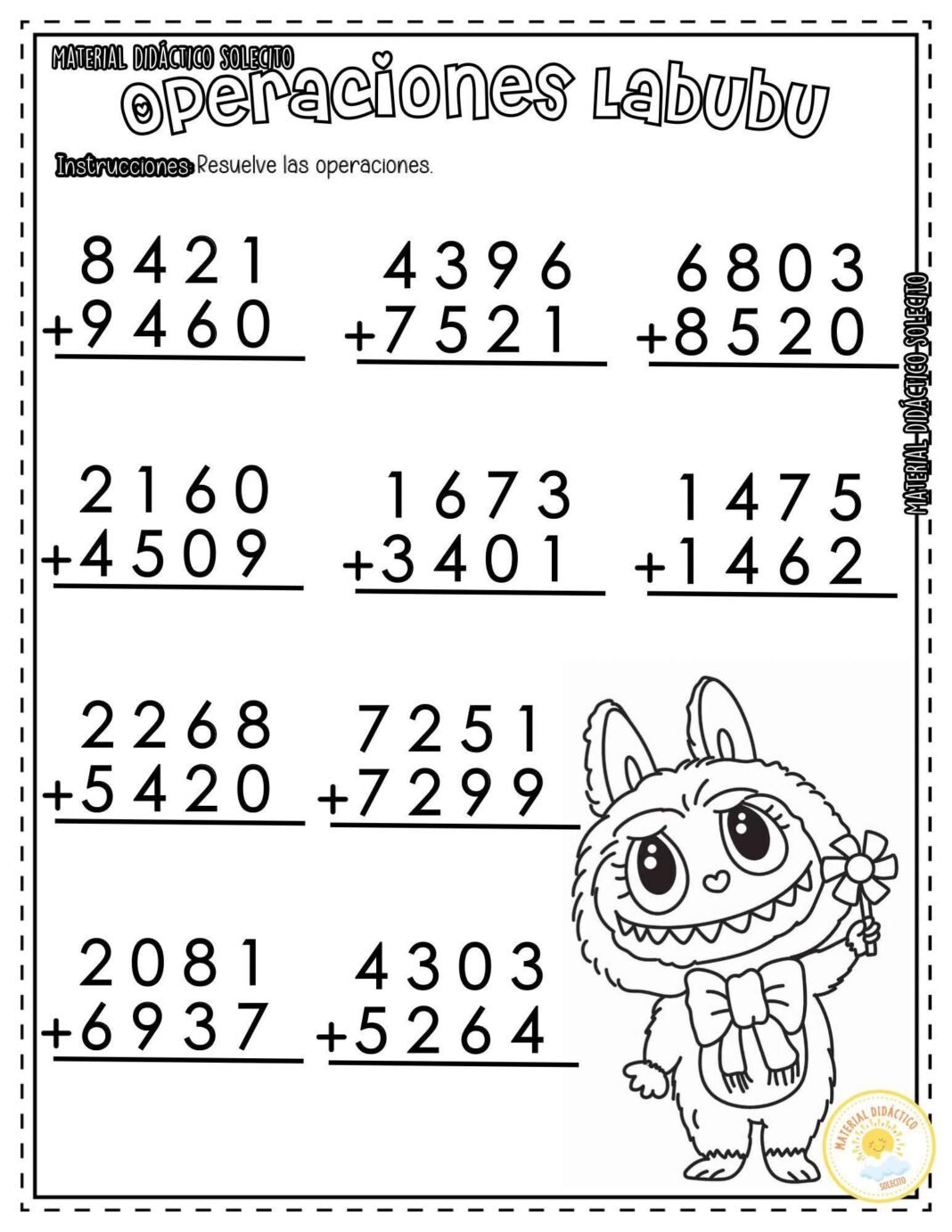 Lububu Math Worksheet Hojas con operaciones matemáticas con temática de Labubu - Material ...